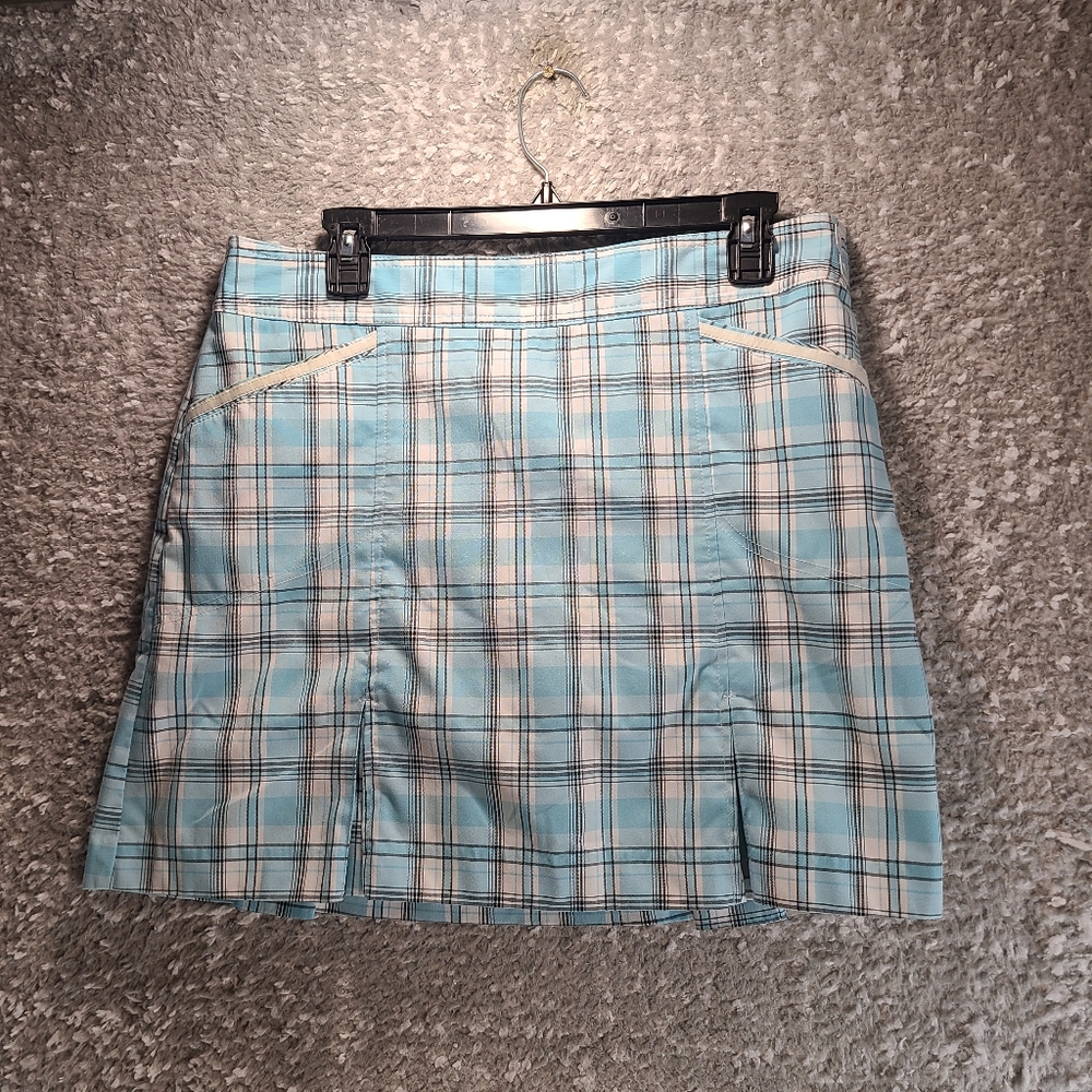IZOD Performance Golf COOL-FX Women 6 Blue White Plaid Skort Polyester Side Zip